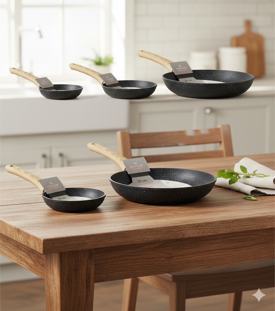 Bavaria Set 5 Padelle Antiaderenti Cuore di Pietra 18 cm 20 cm 24 cm 28 cm 30 cm vanno bene su tutti i piani di cottura anche ad induzione