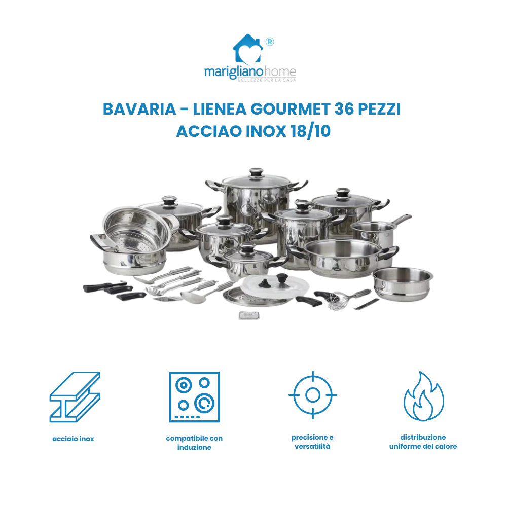 Bavaria lienea Gourmet 36 pezzi Acciao inox 18/10 ad induzione su tutti i piani di cottura