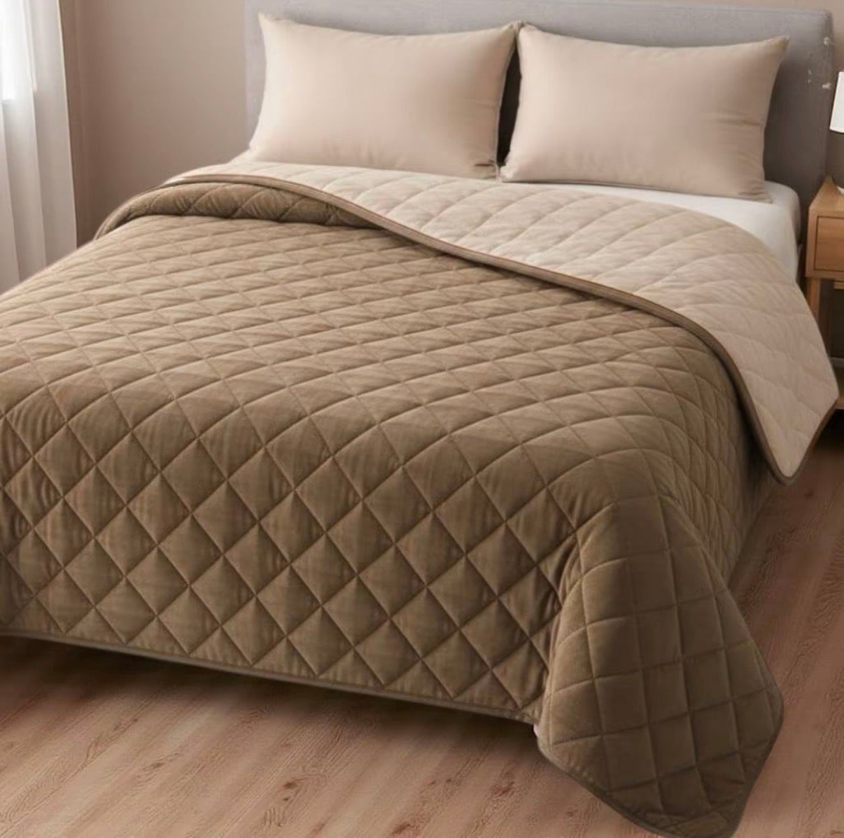 Trapuntino Matrimoniale Copriletto Primavera Estate Double Face in Morbida Microfibra Imbottitura 100 gr/m