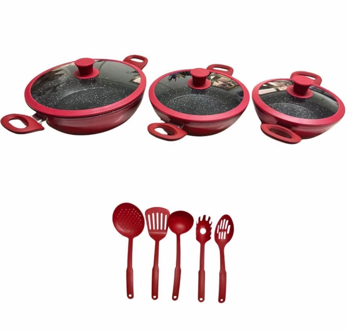 Tris Tegami Con Coperchi In Vetro e 5 Mestoli