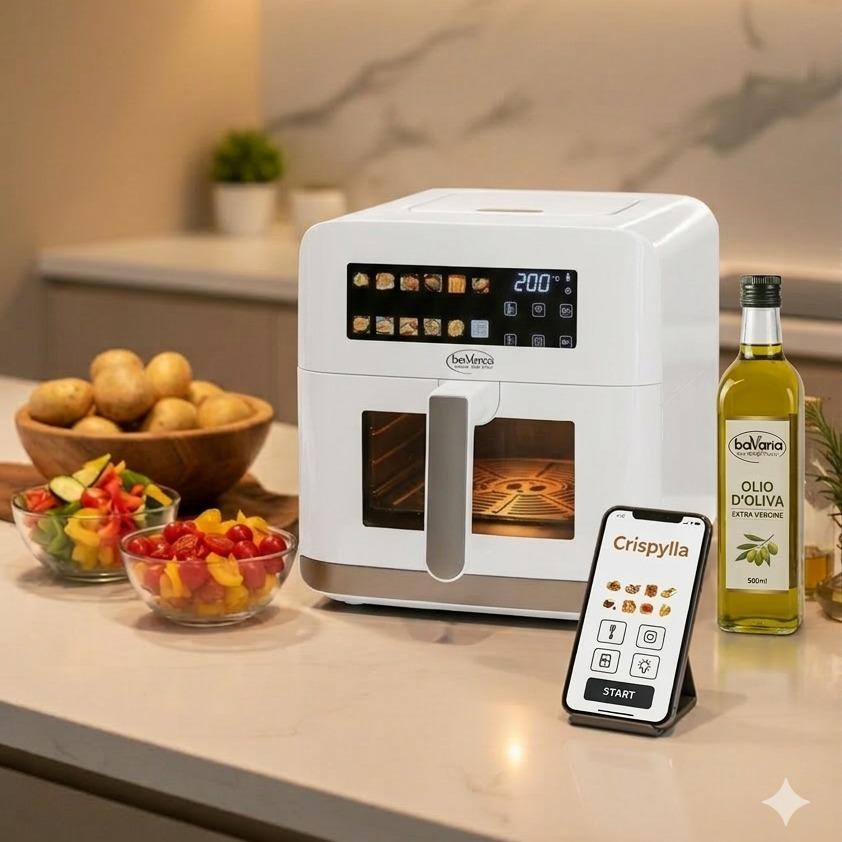 Bavaria Friggitrice ad Aria 10 Litri XXL con Cestello Antiaderente Tecnologia ad Aria Calda Cottura Uniforme e Sana Design Moderno e Elegante