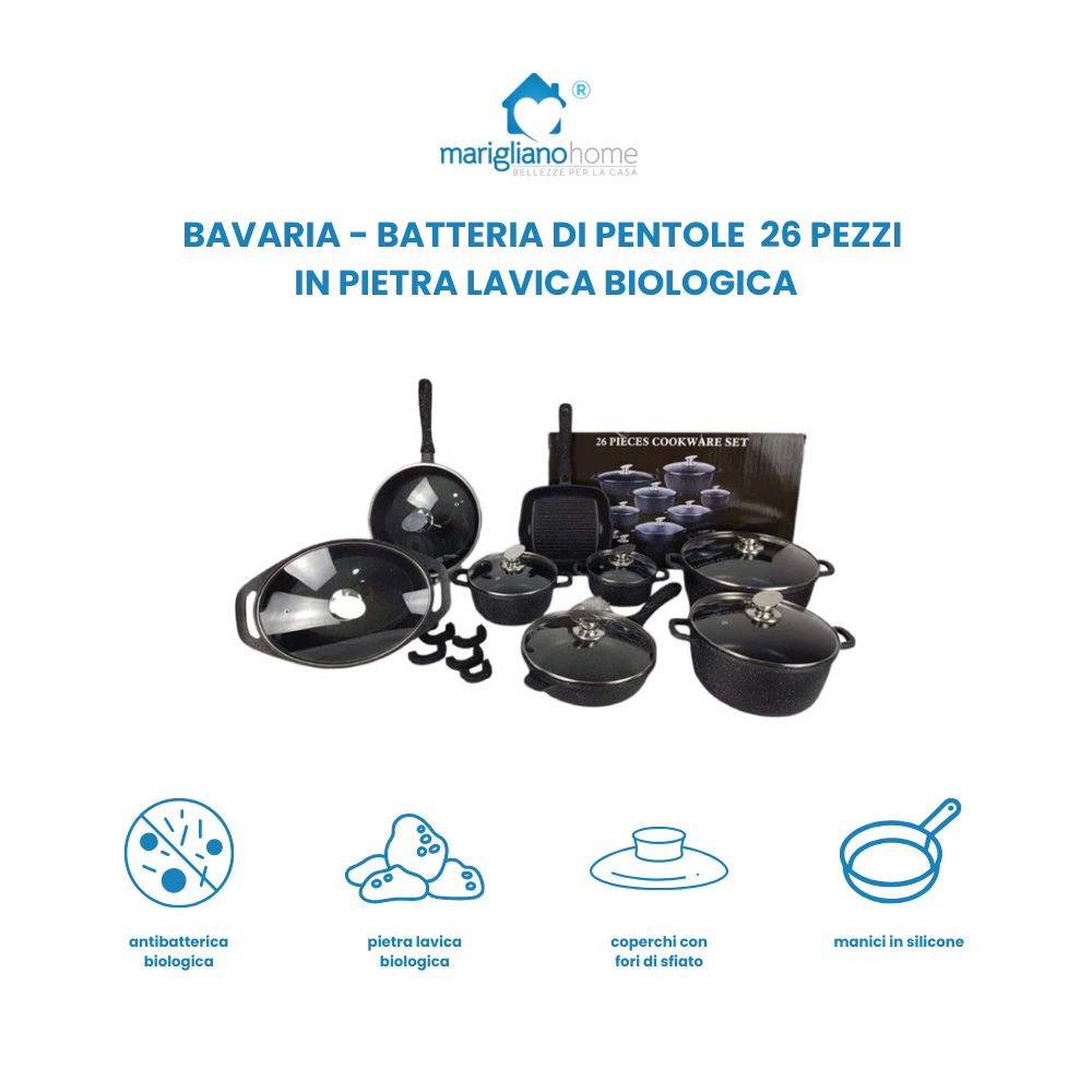 Batteria di pentole Bavaria 26 pezzi in pietra lavica biologica