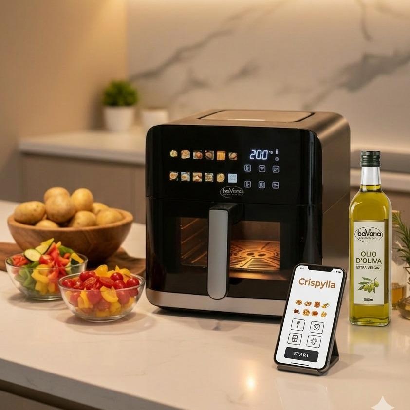 Bavaria Friggitrice ad Aria 10 Litri XXL con Cestello Antiaderente Tecnologia ad Aria Calda Cottura Uniforme e Sana Design Moderno e Elegante