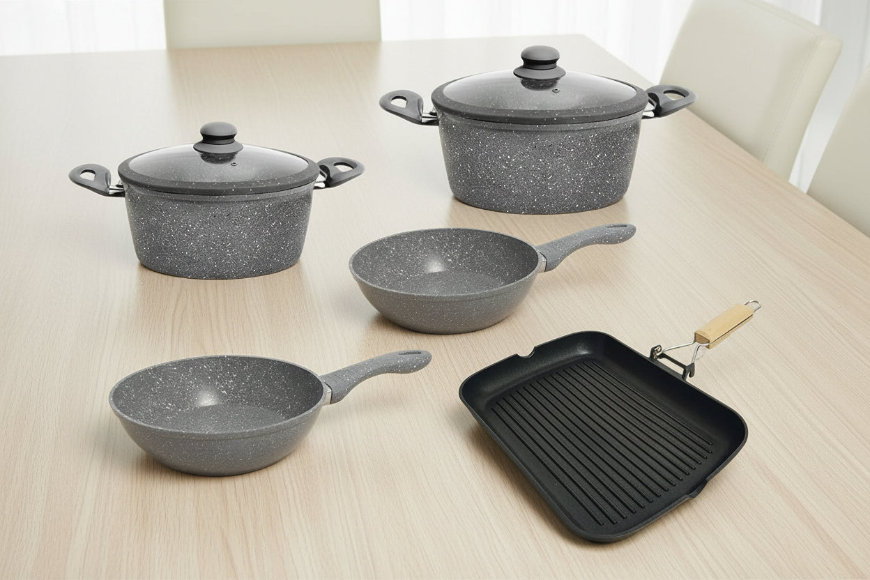 BAVARIA BATTERIA 7PZ GRIGIA INDUZIONE ADATTA SU TUTTI PIANI DI COTTURA