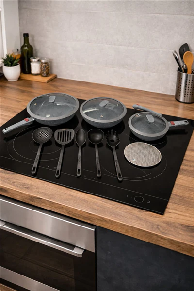 BAVARIA SET PADELLE 12PZ GRIGIO ADATTO AD INDUZIONE MANICI ESTRAIBILI