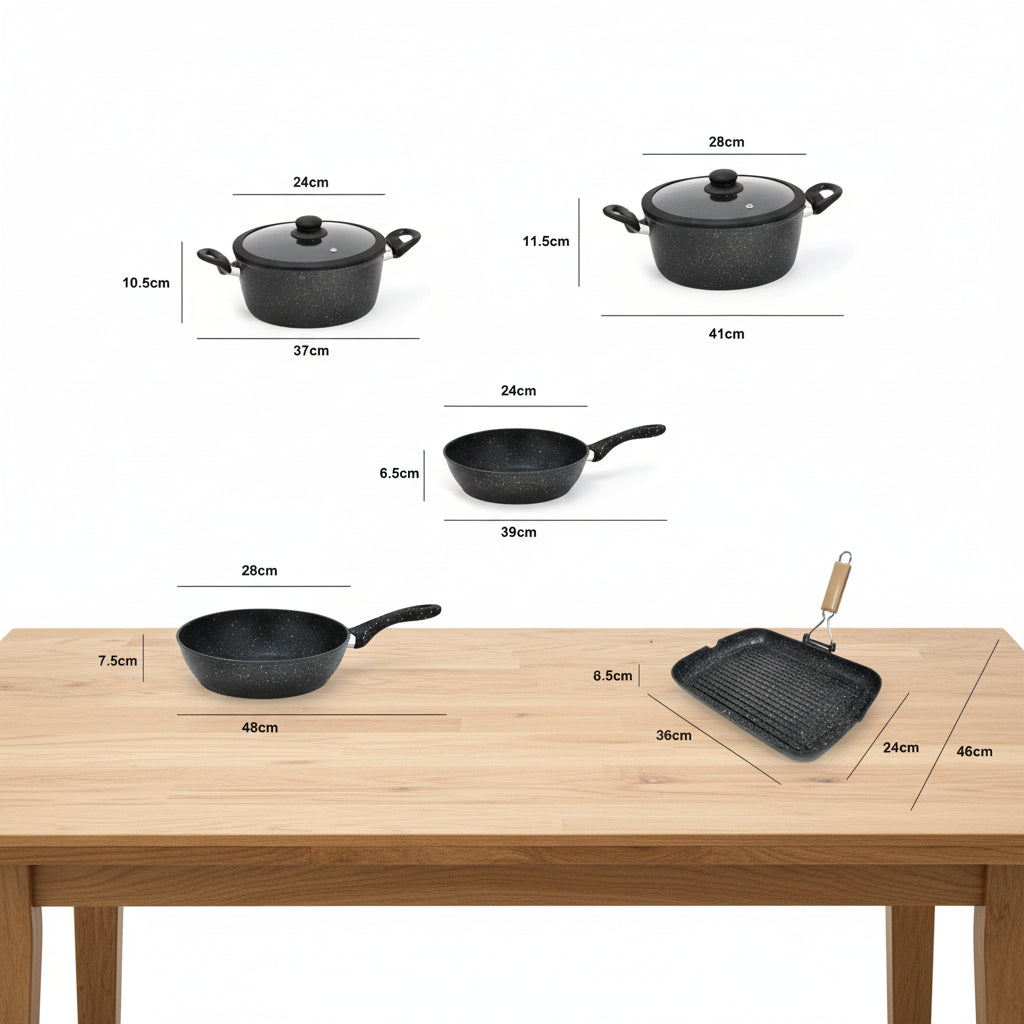 BAVARIA BATTERIA 7PZ NERA INDUZIONE ADATTA SU TUTTI PIANI DI COTTURA