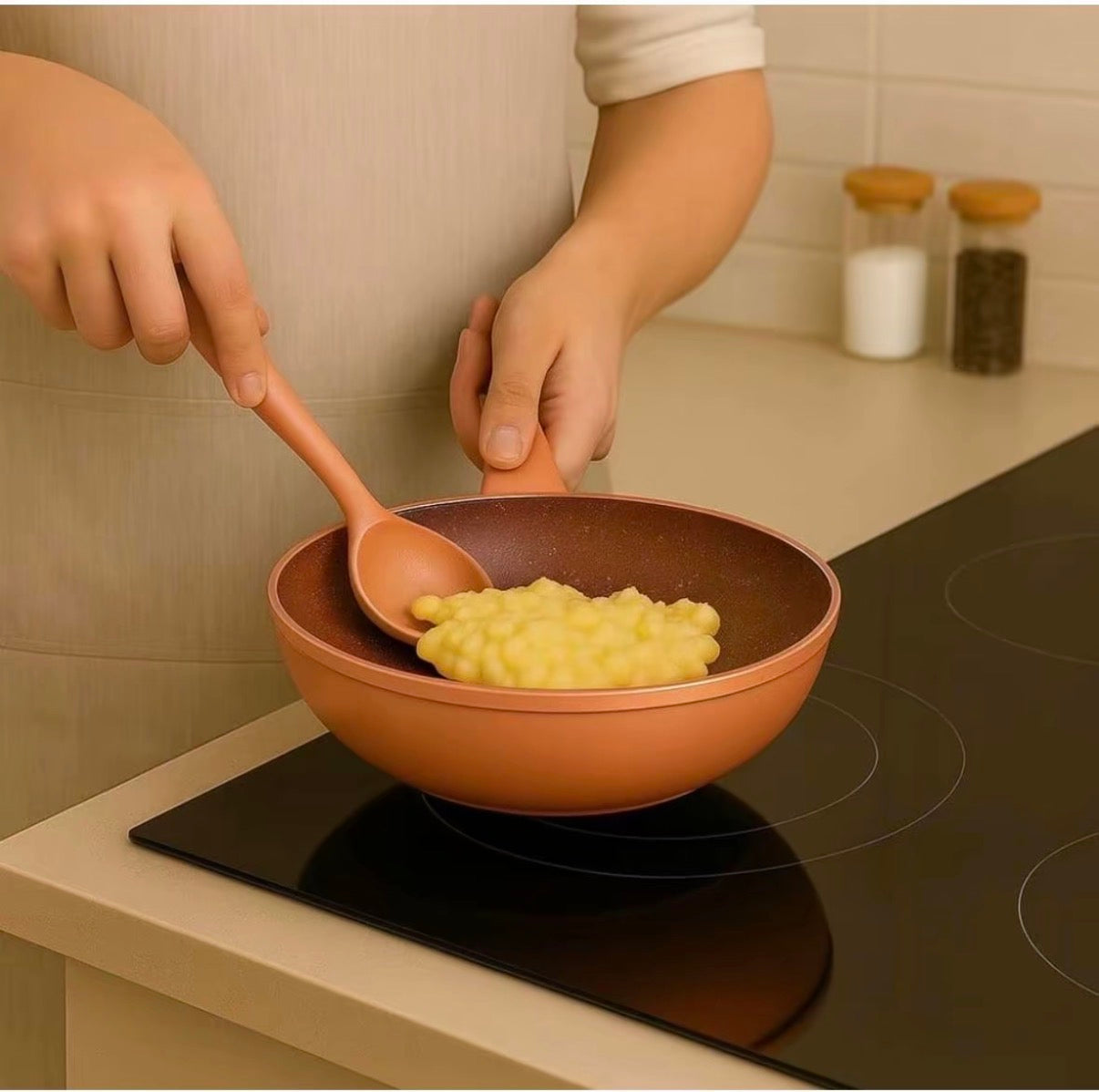 Tris di Padelle con coperchi in vetro rame 20 24 28 cm