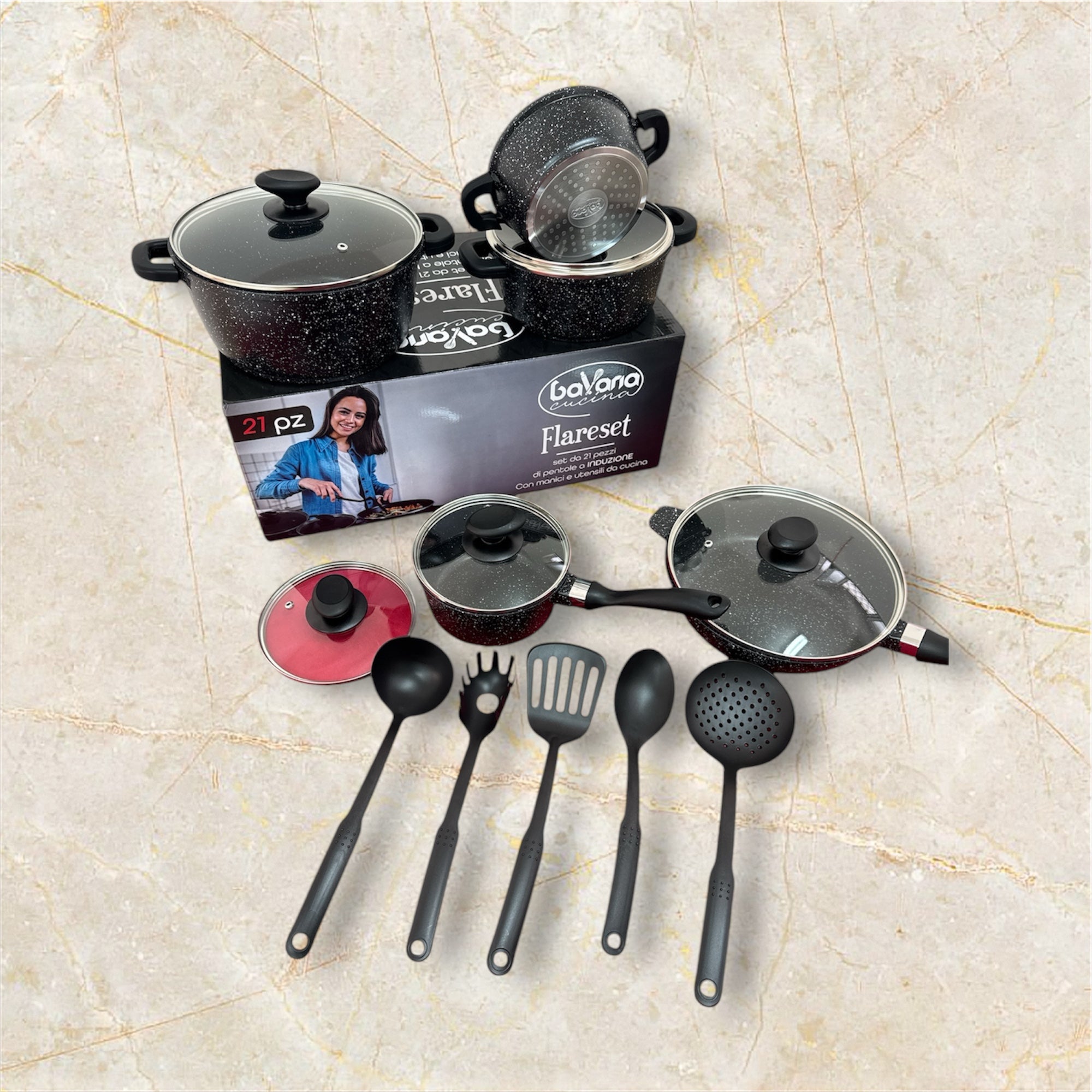 Batteria di pentole 21 pezzi con Mestoli in regalo