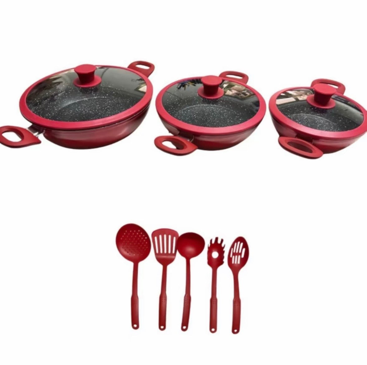 Tris Tegami Con Coperchi In Vetro e 5 Mestoli