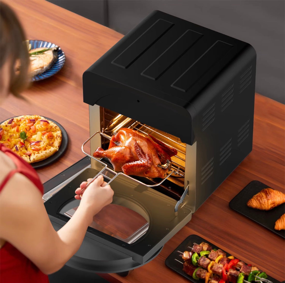 Forno ad Aria 14L con Doppio Riscaldamento e Display Touch - Air Fryer Oven Multifunzione in
Acciaio, con Girarrosto, Timer Regolabile e Accessori Inclusi - Cottura Sana e Croccante
Senza Olio