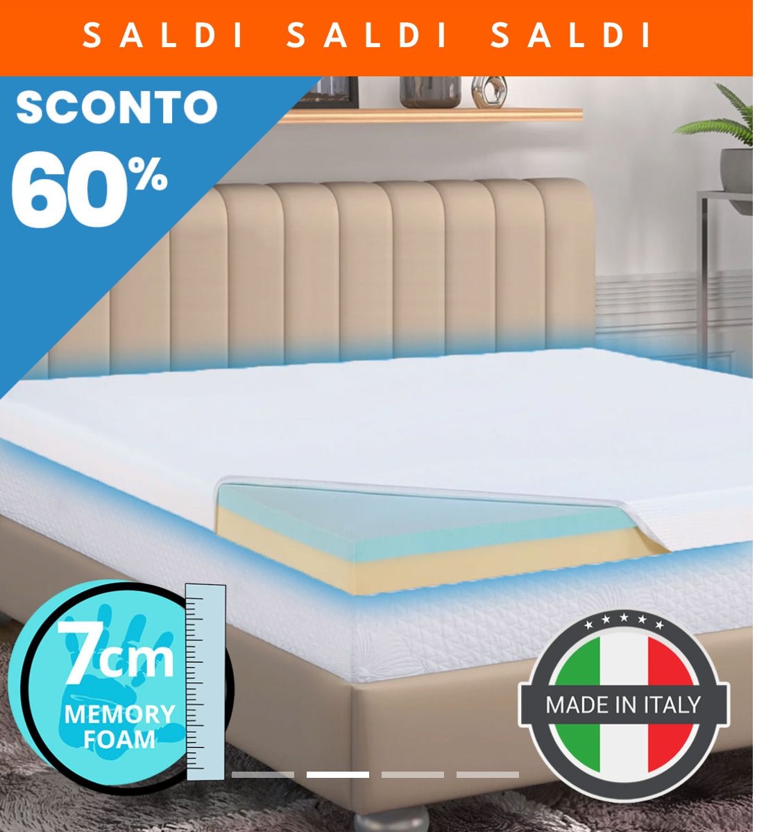 Topper singolo,Piazza e Mezza, Matrimoniale hi-tech memory foam