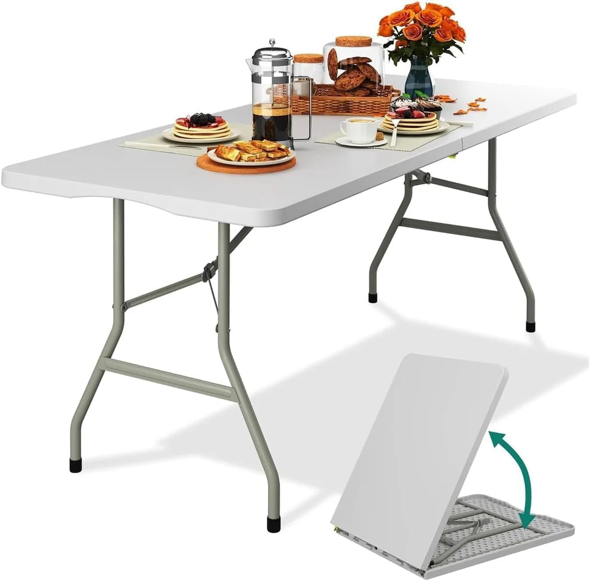 Tavolo Pieghevole Portatile salvaspazio 180x75x74 cm (Bianco)