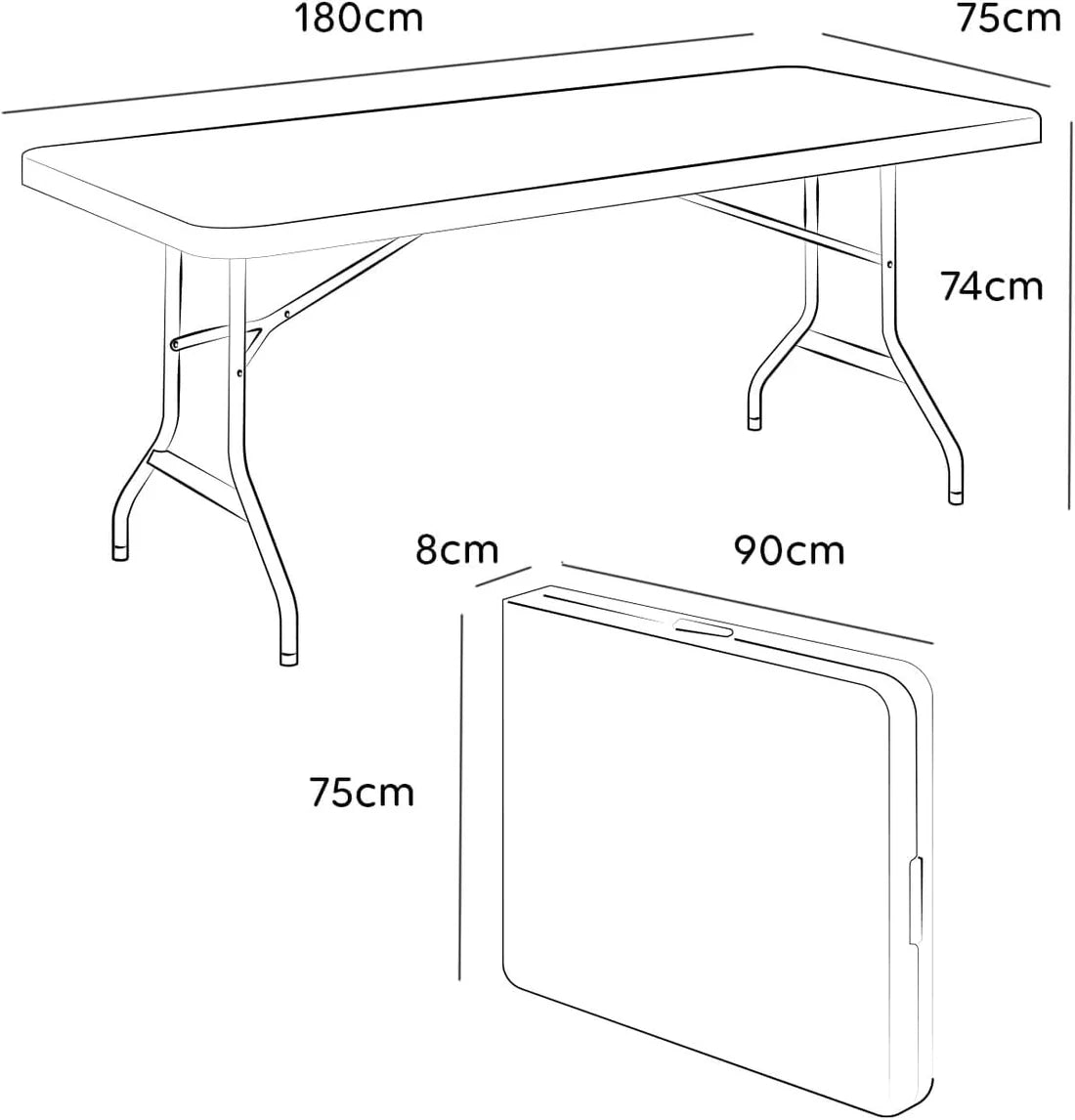 Tavolo Pieghevole Portatile salvaspazio 180x75x74 cm (Bianco)