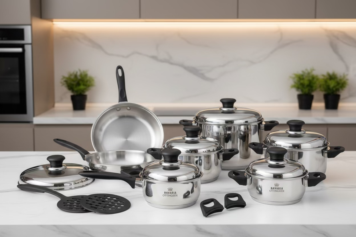 Set Cucina Bavaria Luxury 16 Pezzi – Acciaio Inox Professionale ad Alta Resistenza vanno bene su tutti i piani di cottura anche ad induzione