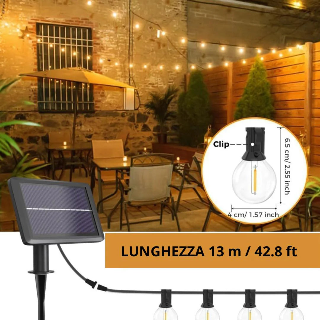 Catena luminosa 13m con pannello solare 15 lampadine potenti