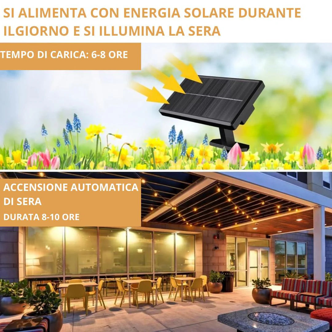 Catena luminosa 13m con pannello solare 15 lampadine potenti