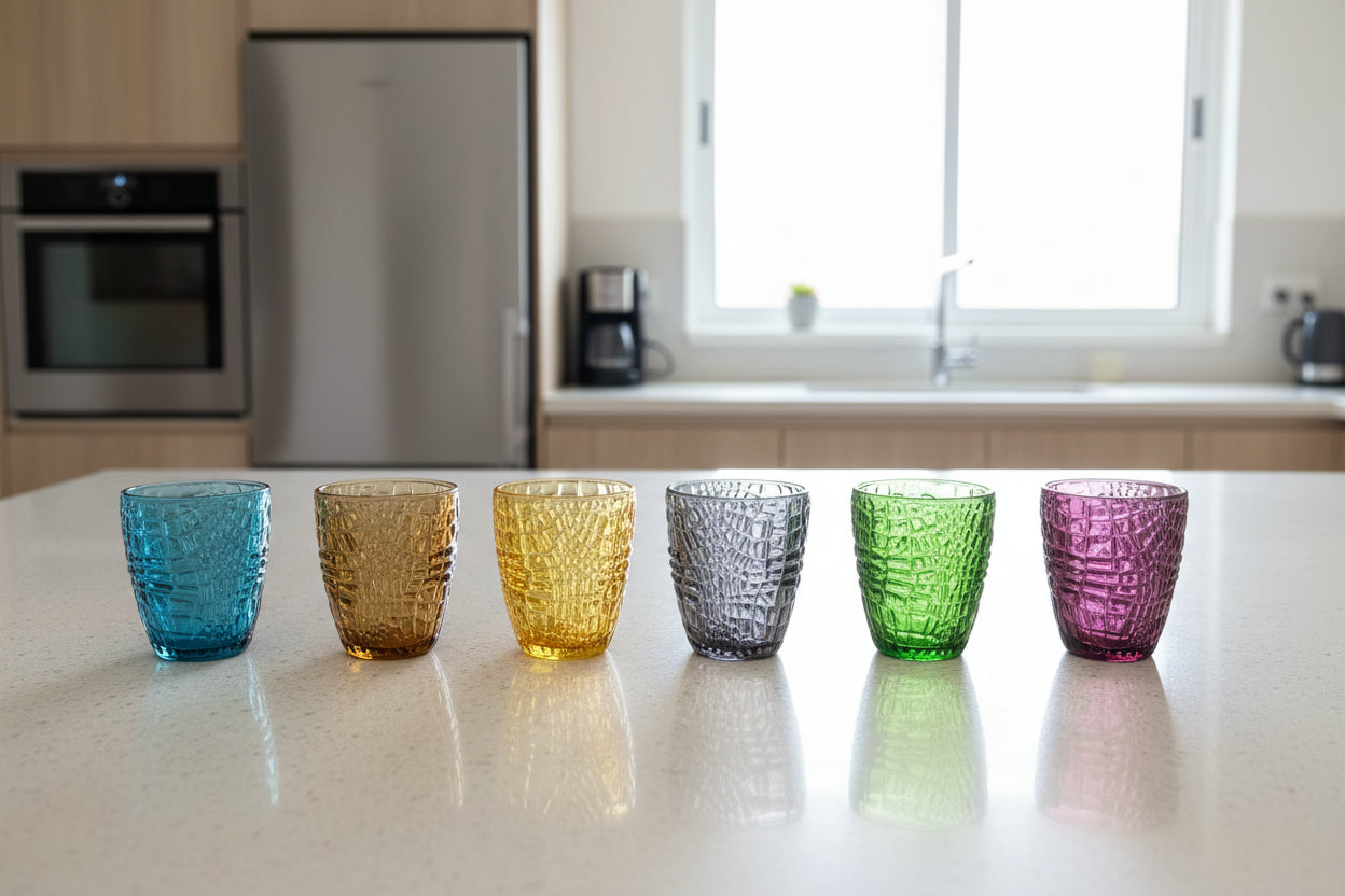 Set bicchieri in vetro 6 pezzi diversi colori Justice 300ml diversi colori