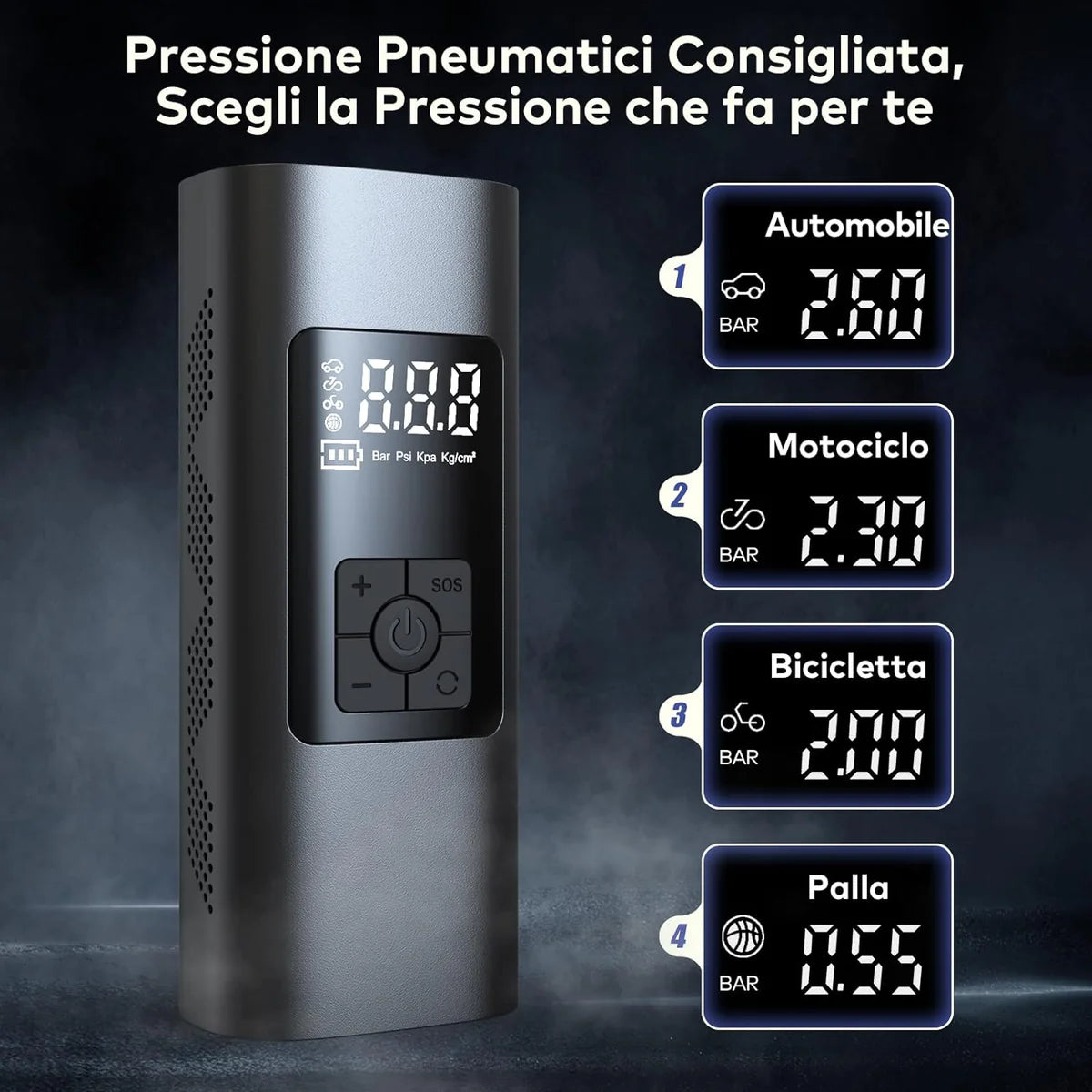 Mini Compressore Aria Portatile 150PSI Gonfiatore Elettrico con Batteria Ricaricabile, Schermo LCD Digitale, Pompa per Bicicletta, Auto, Moto, monopattino, Palloni