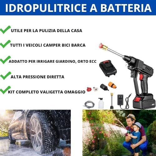 Idropulitrice ad Alta Pressione Spruzzatore a Batteria 5600mA 2 Batterie al litio da 48V Kit completo con tubo flessibile da 5 m