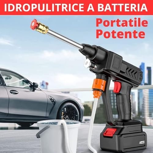 Idropulitrice ad Alta Pressione Spruzzatore a Batteria 5600mA 2 Batterie al litio da 48V Kit completo con tubo flessibile da 5 m