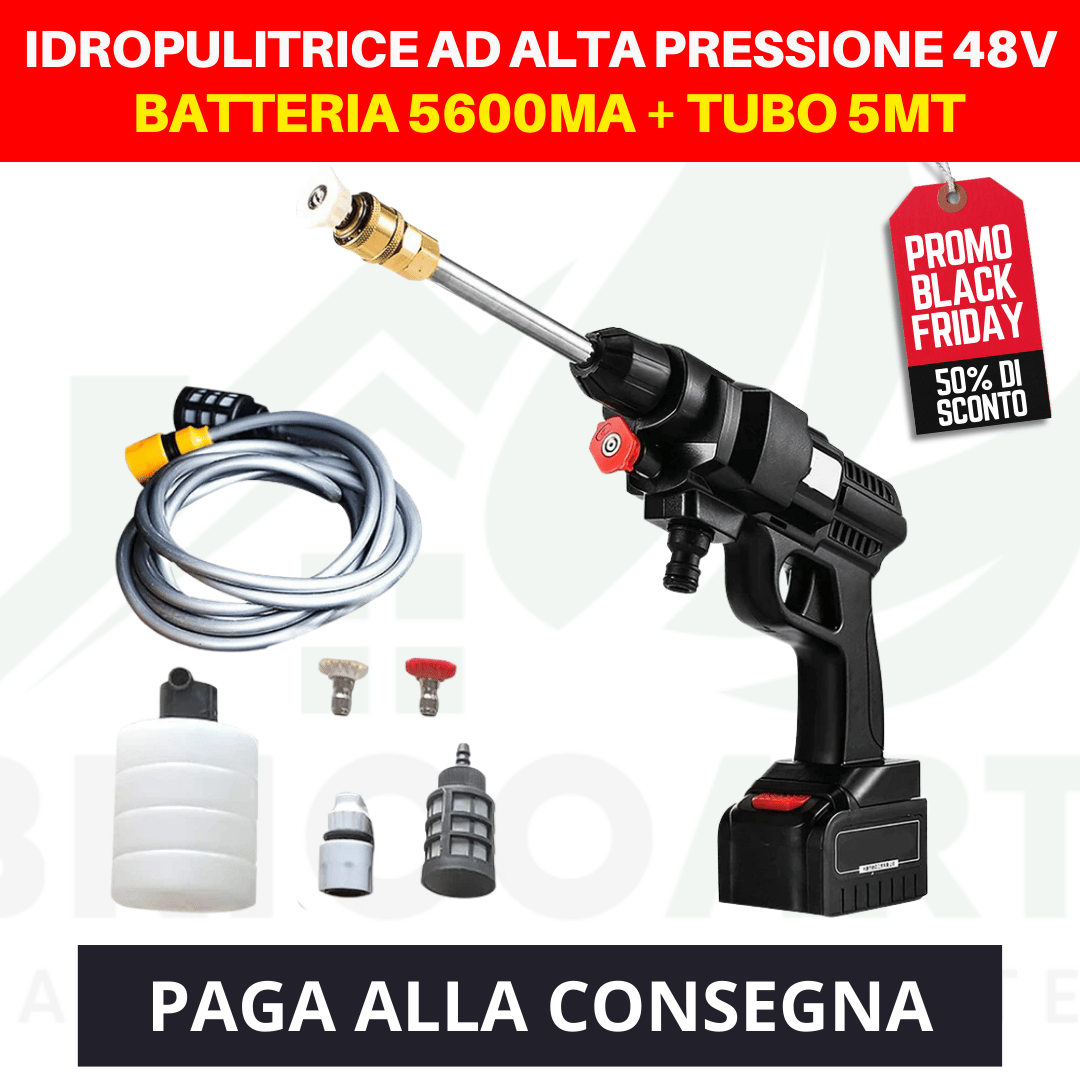 Idropulitrice ad Alta Pressione Spruzzatore a Batteria 5600mA 2 Batterie al litio da 48V Kit completo con tubo flessibile da 5 m