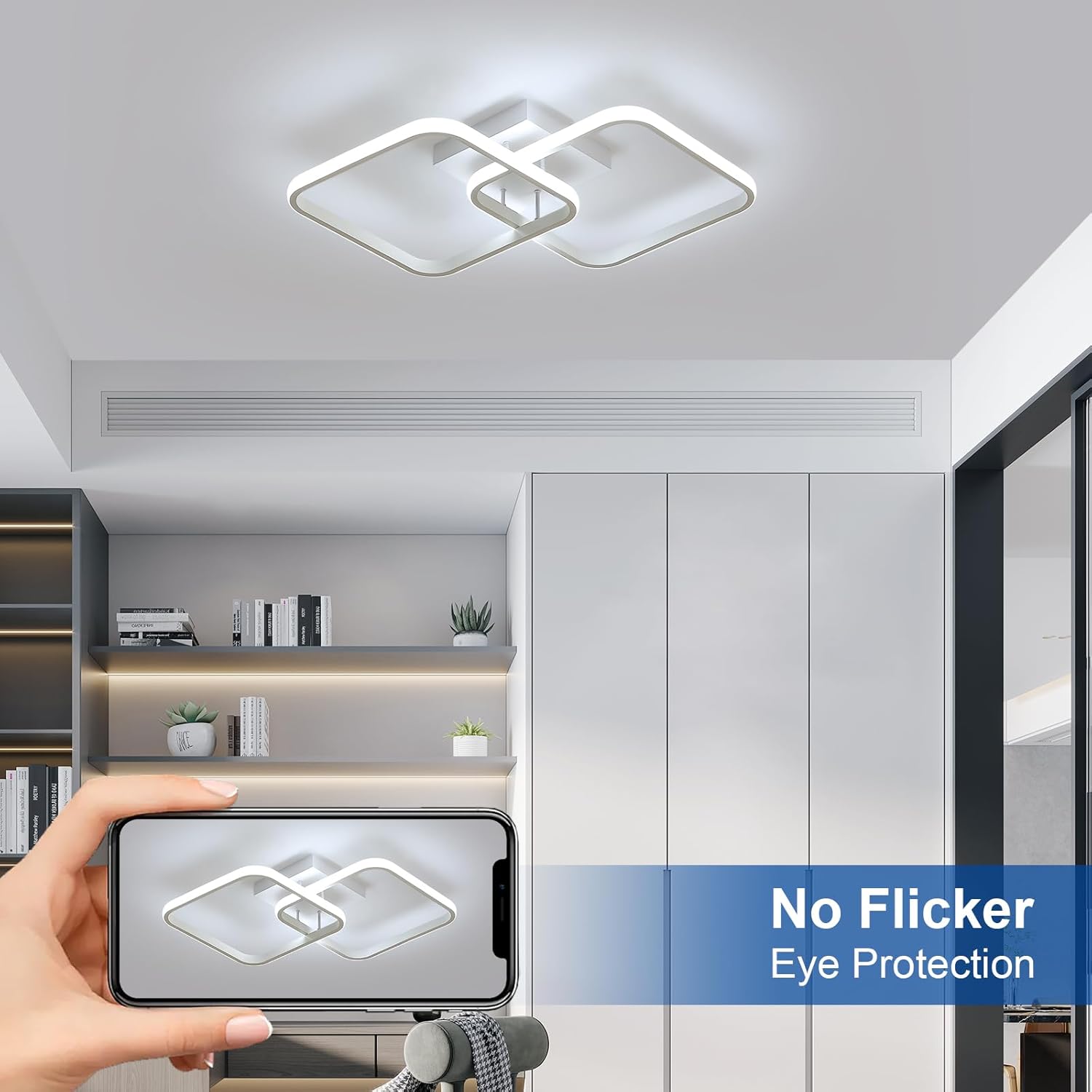 Lampada da Soffitto Quadrata Moderna Bianco, Plafoniera in Acrilico per Camera da Letto Soggiorno Cucina Studio Ufficio, 6500K Luce Bianca Fredda, 64CM