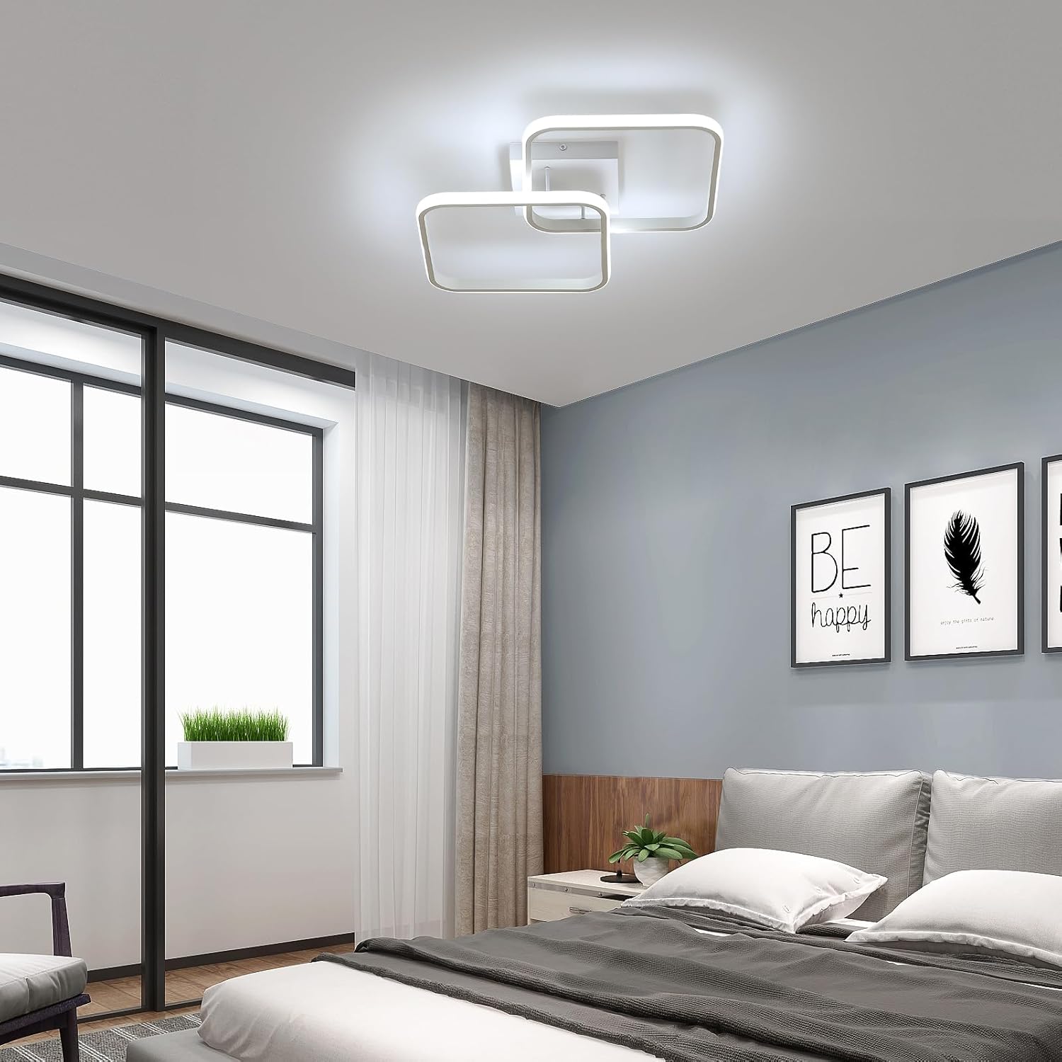 Lampada da Soffitto Quadrata Moderna Bianco, Plafoniera in Acrilico per Camera da Letto Soggiorno Cucina Studio Ufficio, 6500K Luce Bianca Fredda, 64CM