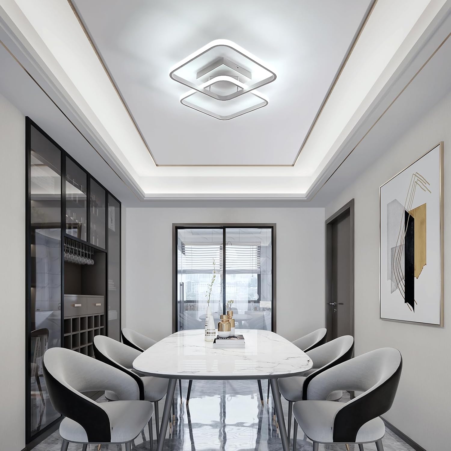 Lampada da Soffitto Quadrata Moderna Bianco, Plafoniera in Acrilico per Camera da Letto Soggiorno Cucina Studio Ufficio, 6500K Luce Bianca Fredda, 64CM