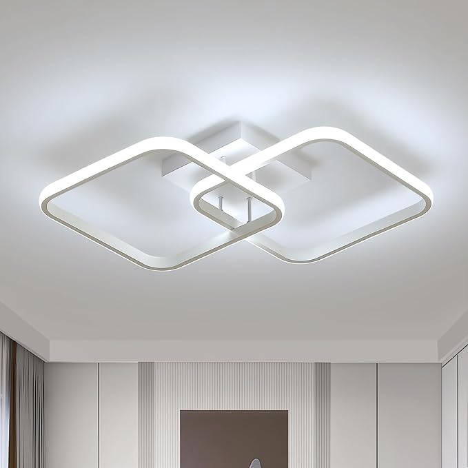 Lampada da Soffitto Quadrata Moderna Bianco, Plafoniera in Acrilico per Camera da Letto Soggiorno Cucina Studio Ufficio, 6500K Luce Bianca Fredda, 64CM