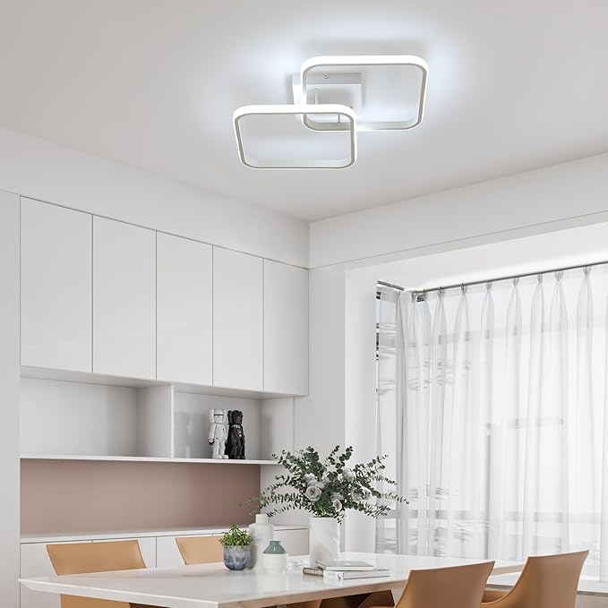 Lampada da Soffitto Quadrata Moderna Bianco, Plafoniera in Acrilico per Camera da Letto Soggiorno Cucina Studio Ufficio, 6500K Luce Bianca Fredda, 64CM