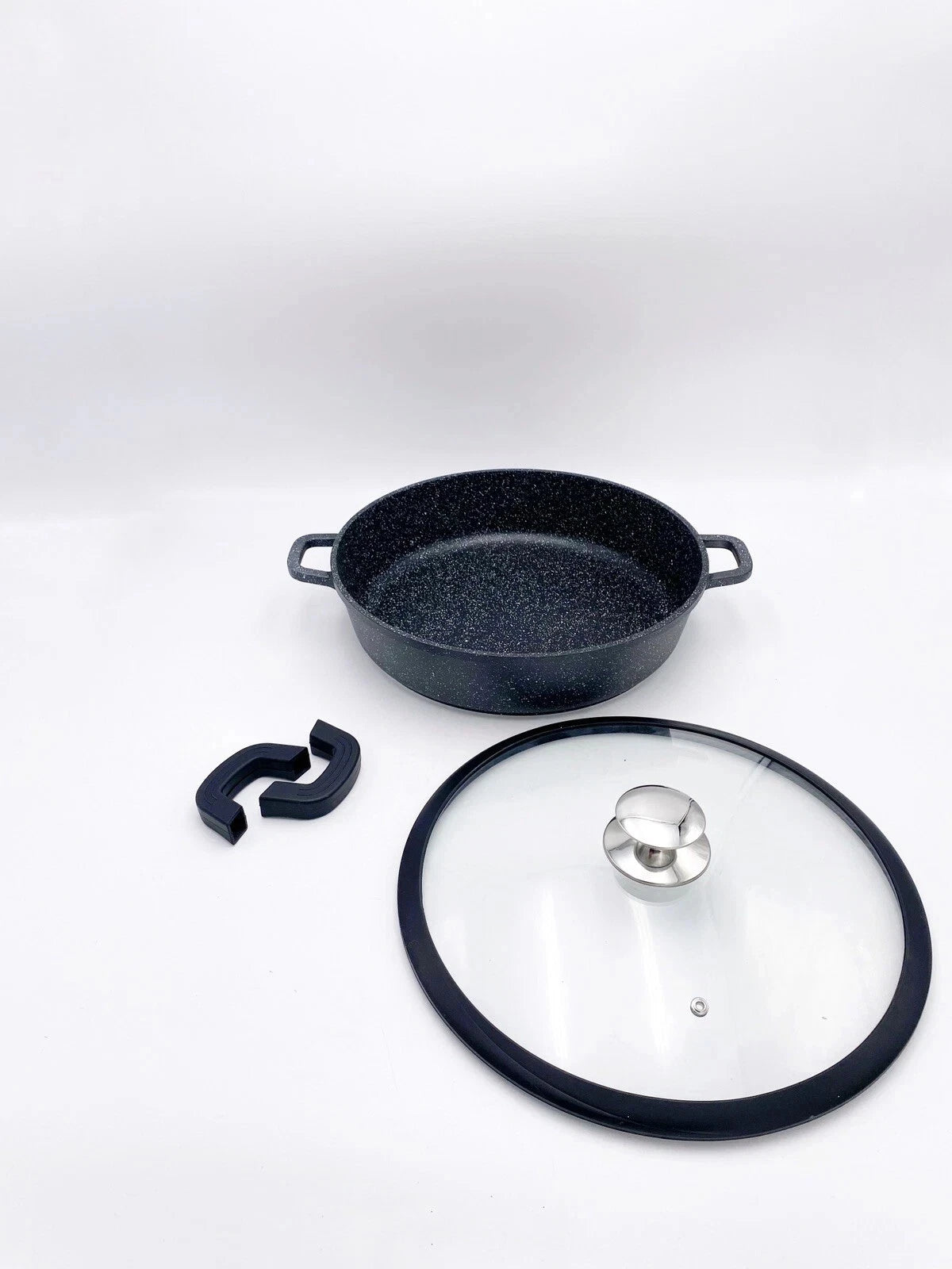 Tegame 32cm Bavaria Pietra Vulcanica Antiaderente Coperchio Vetro Antiurto