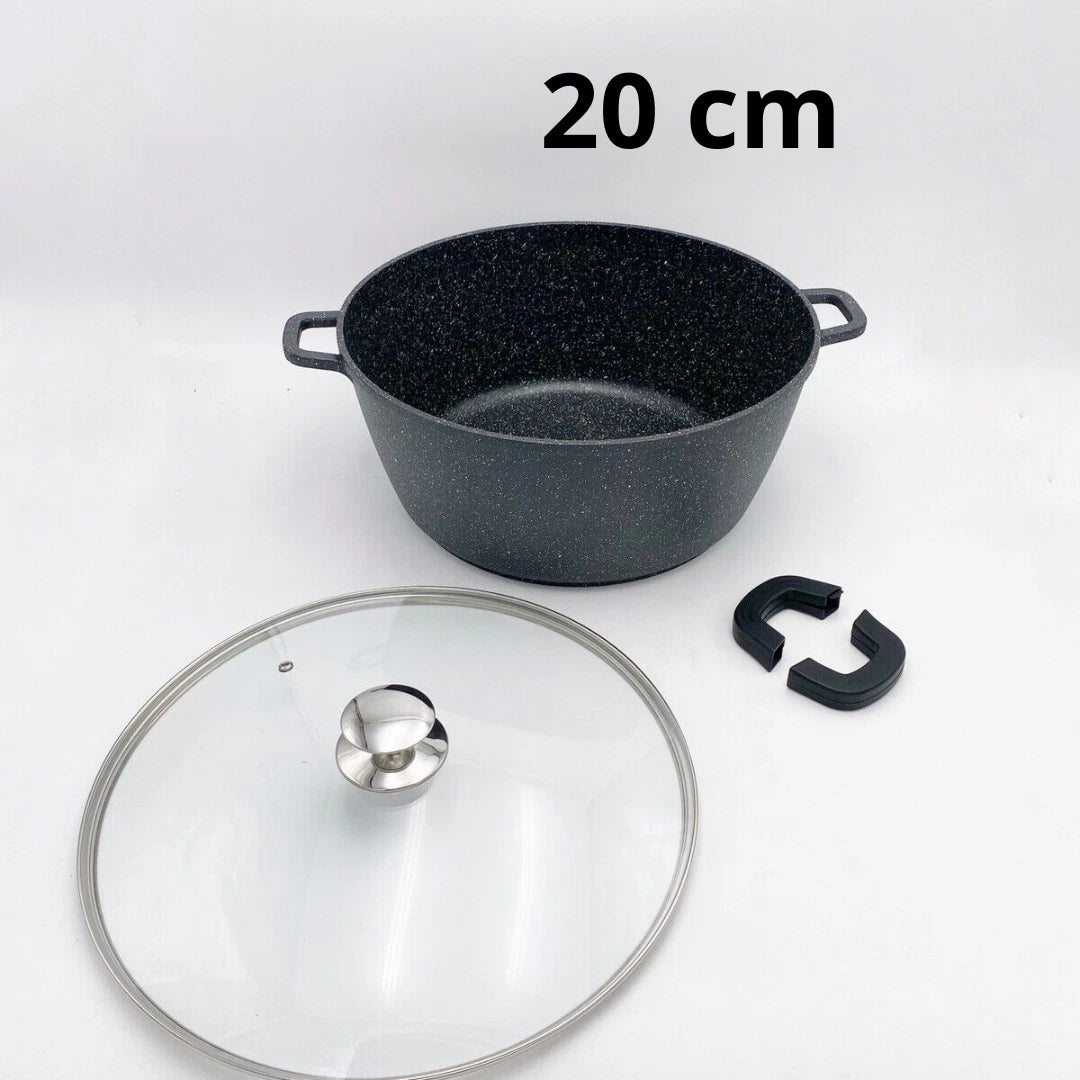 Bavaria Casseruola in Alluminio con Rivestimento Antiaderente Teflon, Coperchio in Vetro e Acciaio Inox – Adatta a Induzione, Gas, Elettrico, Ceramica e Alogeno