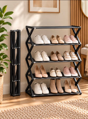 Scarpiera Pieghevole Salvaspazio a Ripiani – Organizer Scarpe per Ingresso e Camera – Nero, Grigio e Bianco