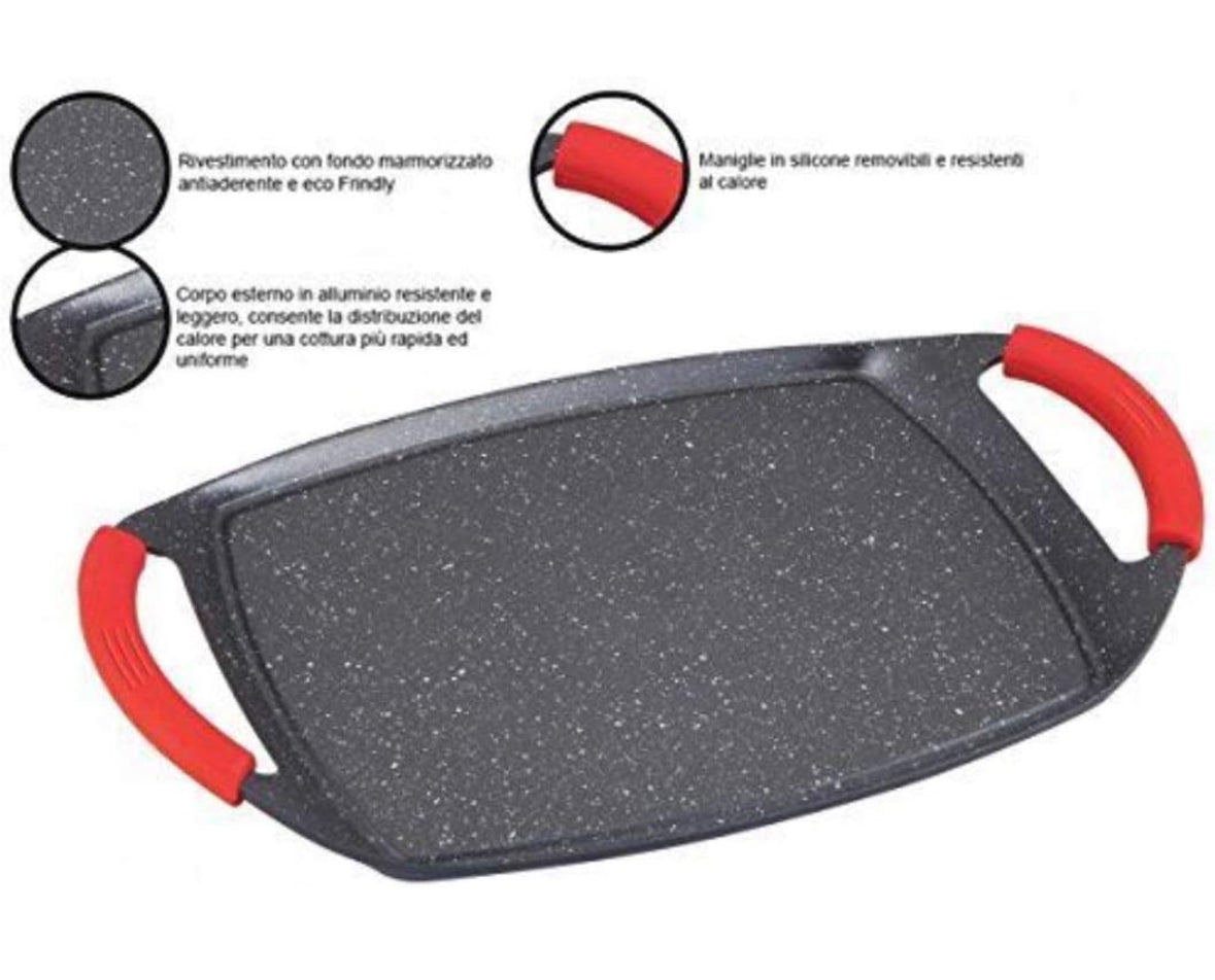Bistecchiera 47 cm rivestimento in pietra vulcanica antiaderente antigraffio anche per fornelli a induzione