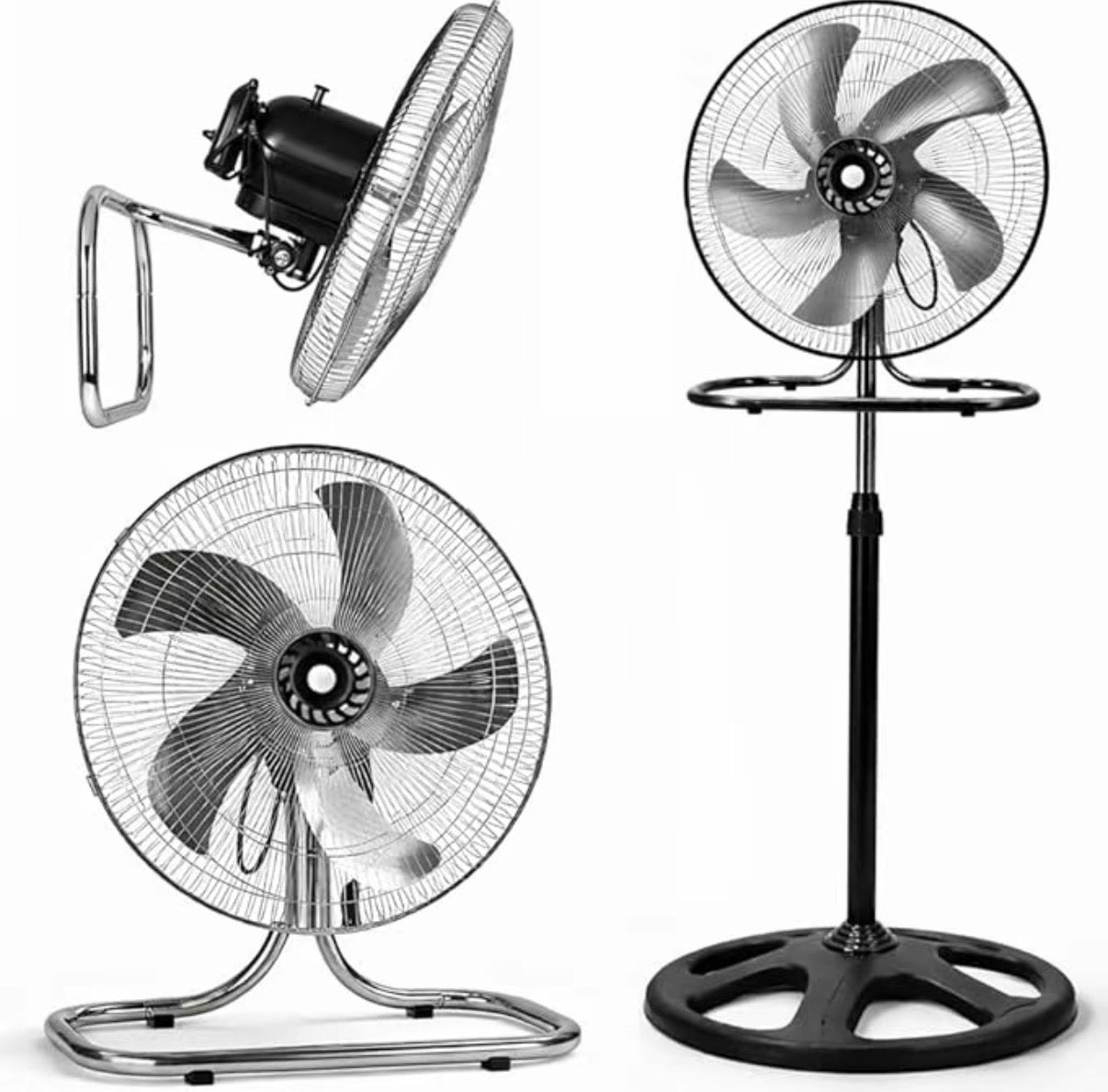 Ventilatore 3 in 1 A Piantana Parete e Tavolo con Pale in Acciaio Utilizzabile a Piantana Indipendente Muro e Parete Tavolo da Appoggio Flusso d'Aria Potente 3 Velocità Selezionabili Silenzioso