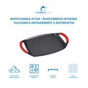 Bistecchiera 47 cm rivestimento in pietra vulcanica antiaderente antigraffio anche per fornelli a induzione