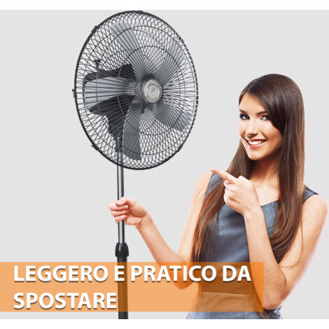 Ventilatore A Piantana Potente Da 60W Per Pavimento 5 Pale In Acciaio Da 42 Cm Silenzioso 3 Velocità Oscillante Altezza e Inclinazione Regolabili Griglia Di Protezione Design