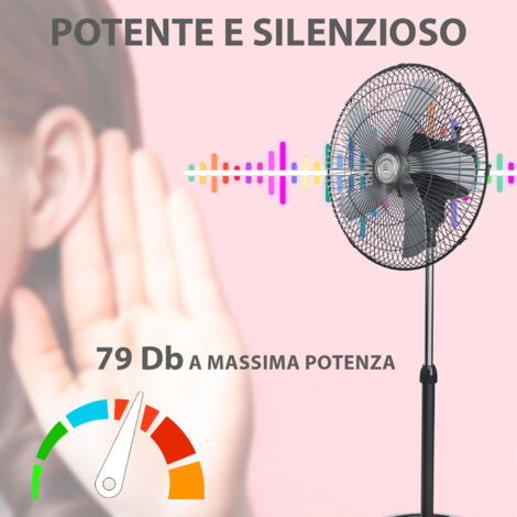 Ventilatore A Piantana Potente Da 60W Per Pavimento 5 Pale In Acciaio Da 42 Cm Silenzioso 3 Velocità Oscillante Altezza e Inclinazione Regolabili Griglia Di Protezione Design