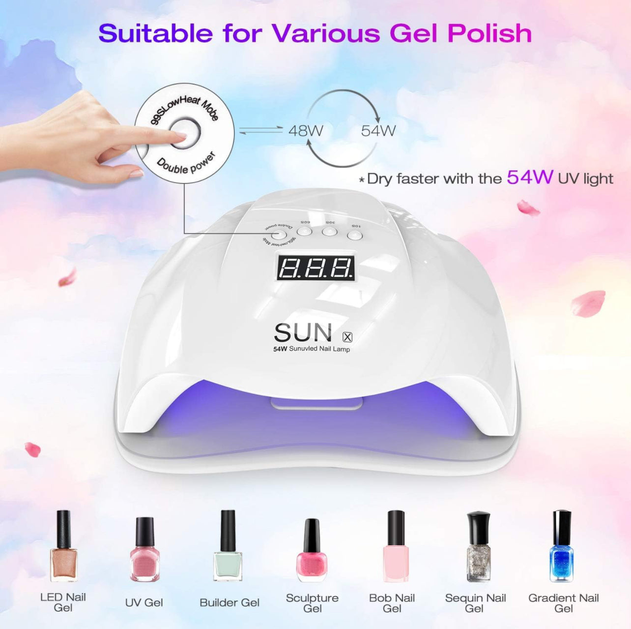 54W UV LED Nail Lamp for UV Gel Professional Nail Lamp for Manicure and Pedicure Oven