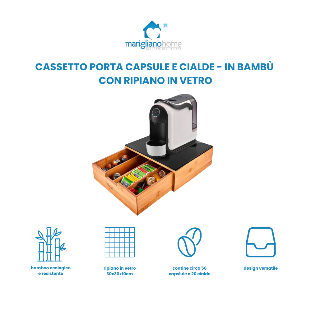 Cassetto Porta Capsule Cialde In Bambù Con
Ripiano In Vetro