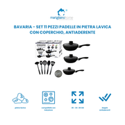 Bavaria Set 11 pezzi padelle in Pietra lavica con Coperchio, Padella Antiaderente Ideale per Cucinare Fantastici Piatti in Cucina.