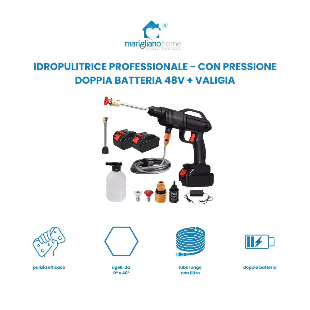 IDROPULITRICE PROFESSIONALE CON PRESSIONE CON DOPPIA BATTERIA 48V + VALIGIA
