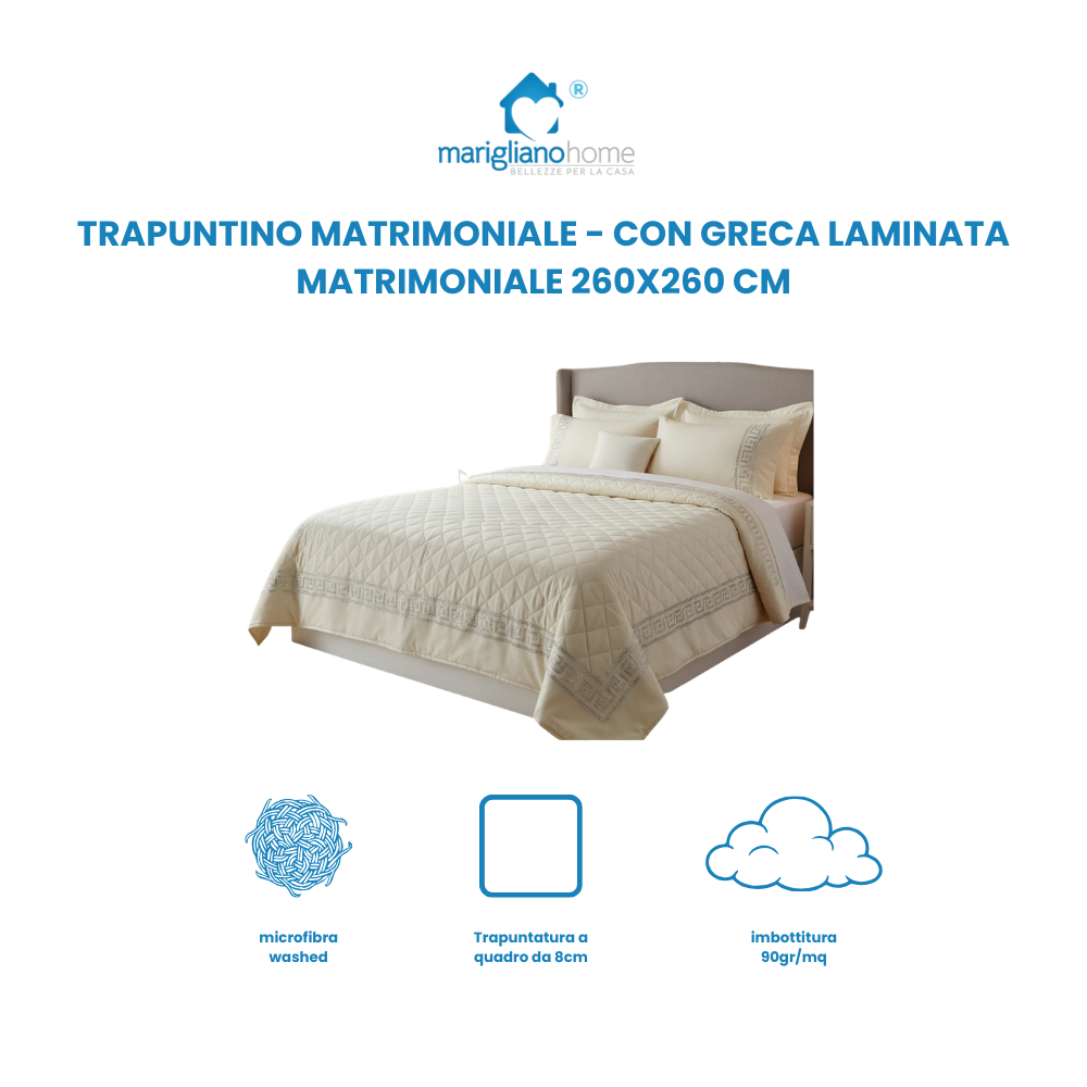 Trapuntino matrimoniale con greca laminata matrimoniale 260x260 cm