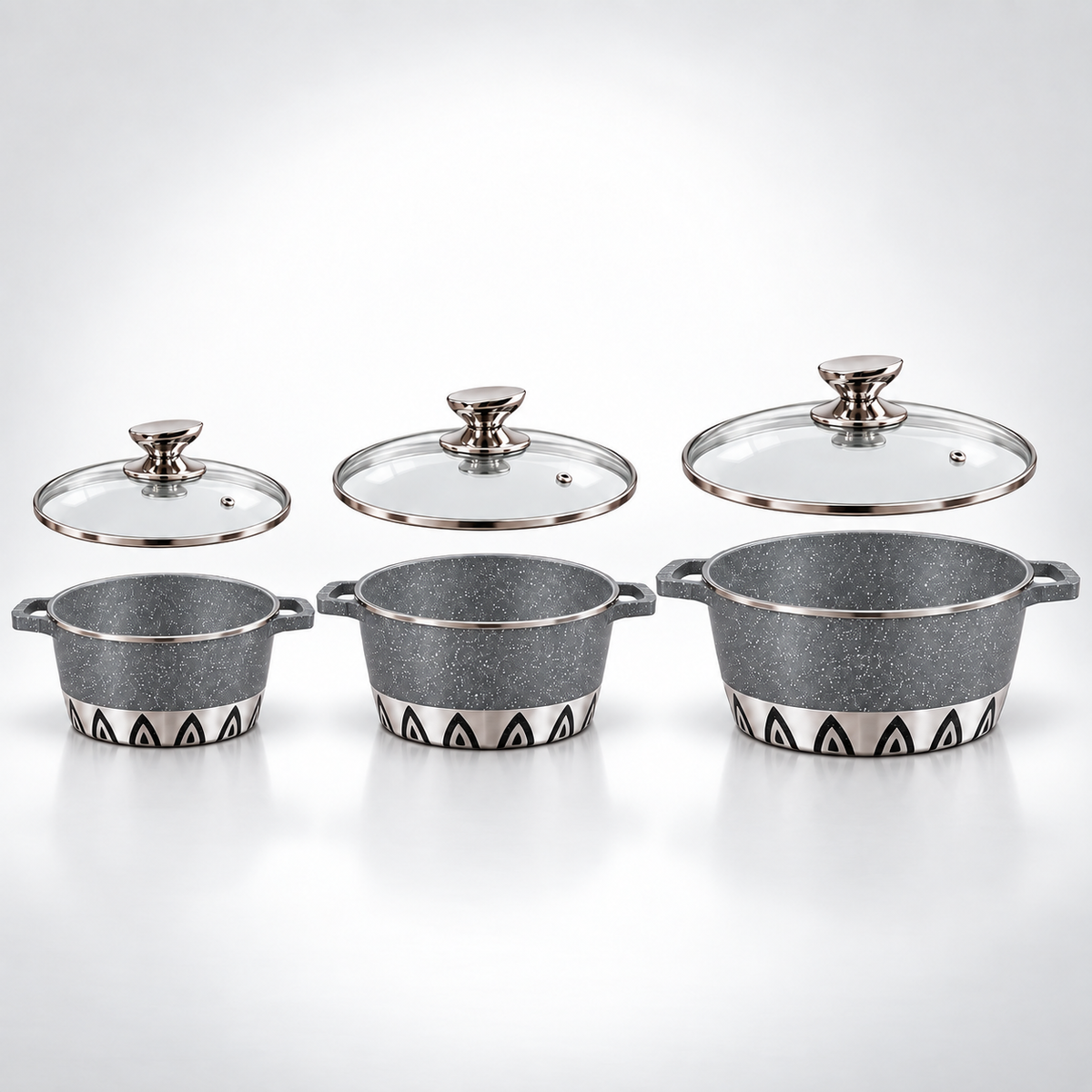 Set 3 Casseruole Bavaria Inca Deluxe 20/24/28 cm con Coperchi in Vetro – Antiaderenti, per Tutti i Piani di Cottura, Inclusa Induzione
