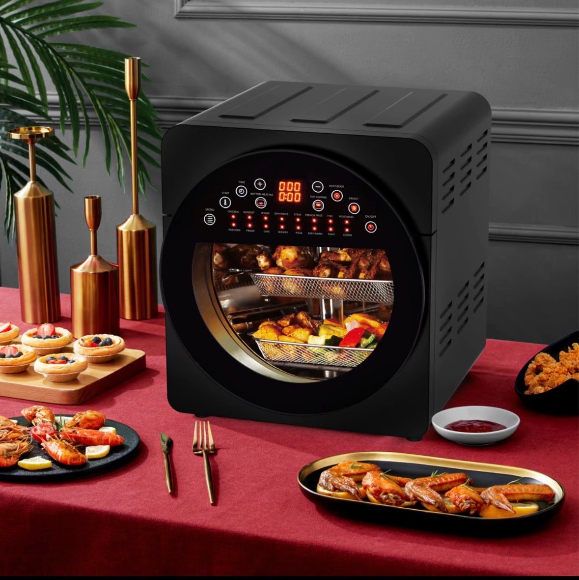 Forno ad Aria 14L con Doppio Riscaldamento e Display Touch - Air Fryer Oven Multifunzione in
Acciaio, con Girarrosto, Timer Regolabile e Accessori Inclusi - Cottura Sana e Croccante
Senza Olio