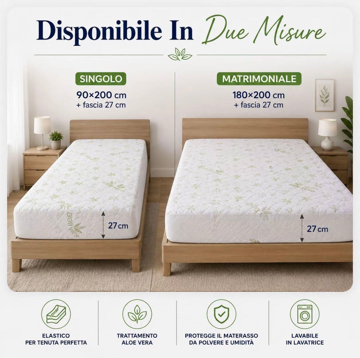 Coprimaterasso Aloe Vera Trapuntato Anallergico con Elastico