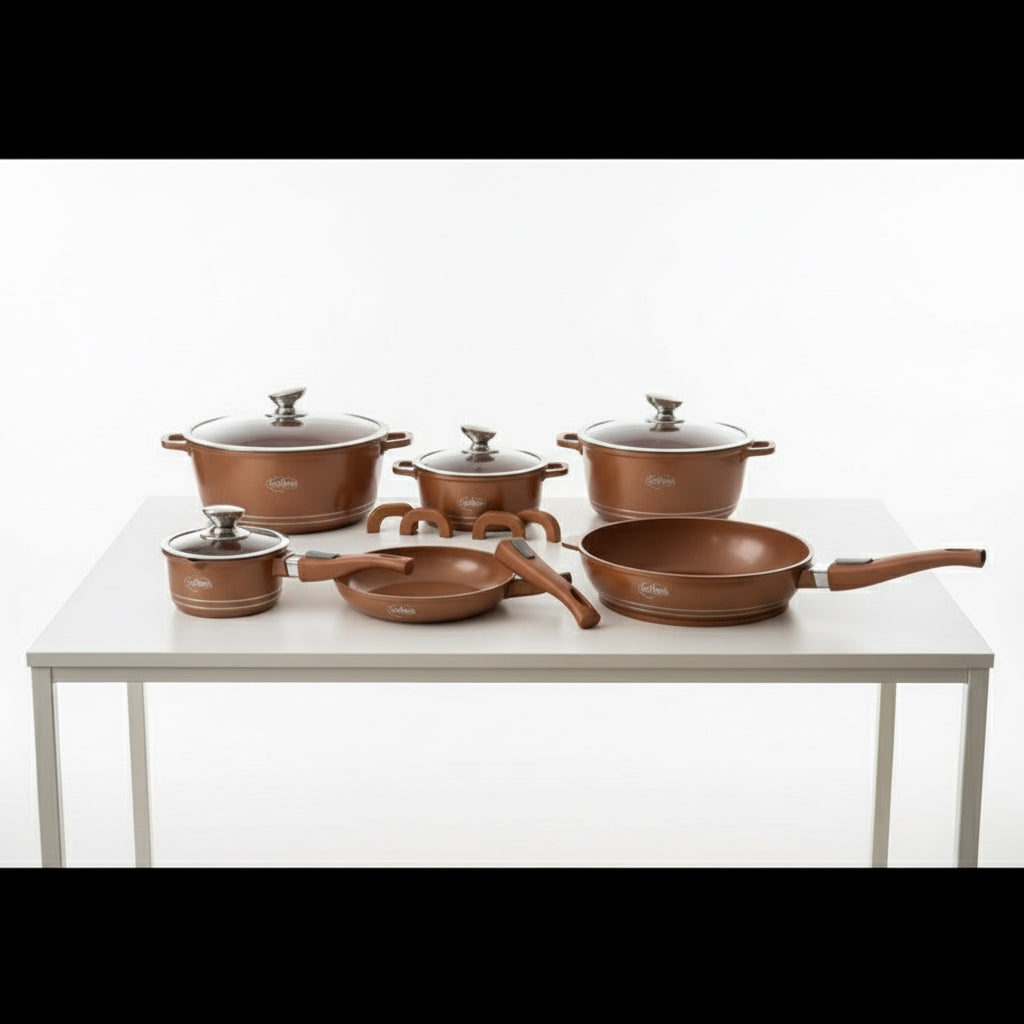 Set di utensili da cucina in alluminio pressofuso, 14 pezzi, rivestimento in marmo
