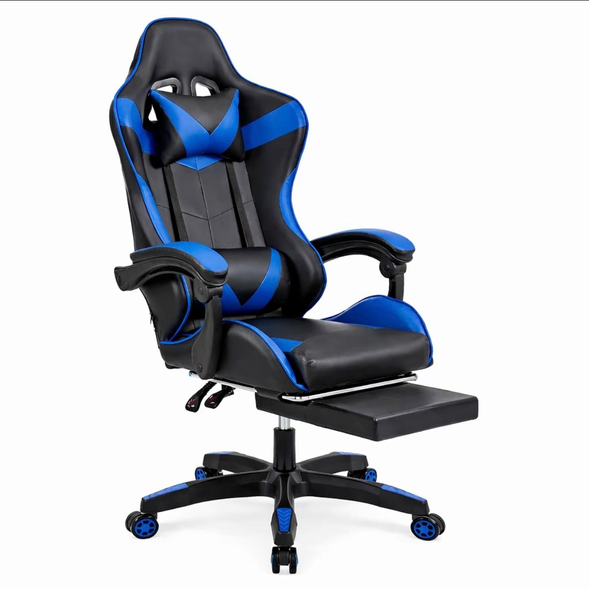 Poltrona Gaming Ergonomica Reclinabile con Poggiapiedi Estraibile, Cuscini Lombare e Cervicale, Altezza Regolabile