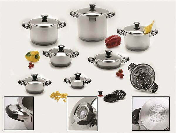 Set Cucina Bavaria Batteria 18 Pezzi in Acciaio Inox di Alta Qualità vanno bene su tutti i piani di cottura anche ad induzione