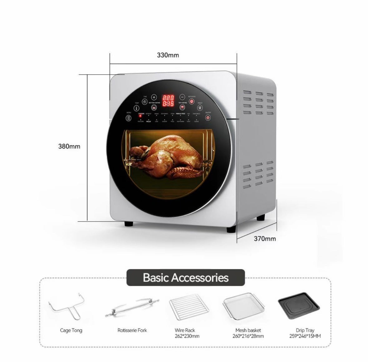 Forno ad Aria 14L con Doppio Riscaldamento e Display Touch - Air Fryer Oven Multifunzione in
Acciaio, con Girarrosto, Timer Regolabile e Accessori Inclusi - Cottura Sana e Croccante
Senza Olio
